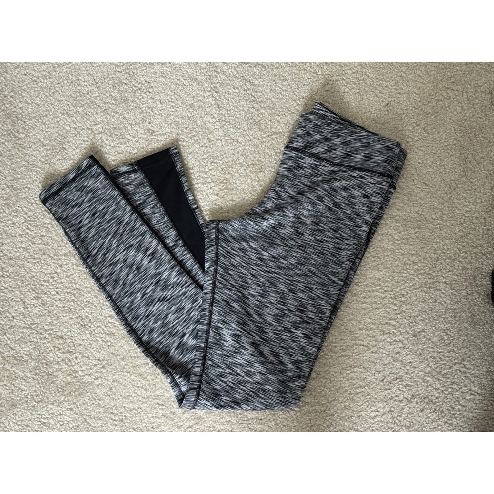 New York & Company Womens Space Dye Mesh Panel Activewear Leggings Black White M